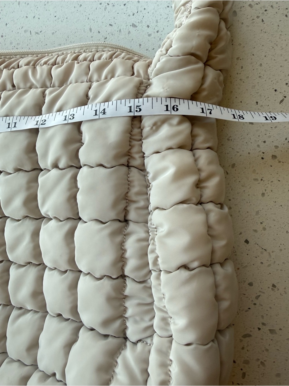 Free People Inspired Cream Puffy Quilted Tote Shoulder Bag - Picture 8 of 10